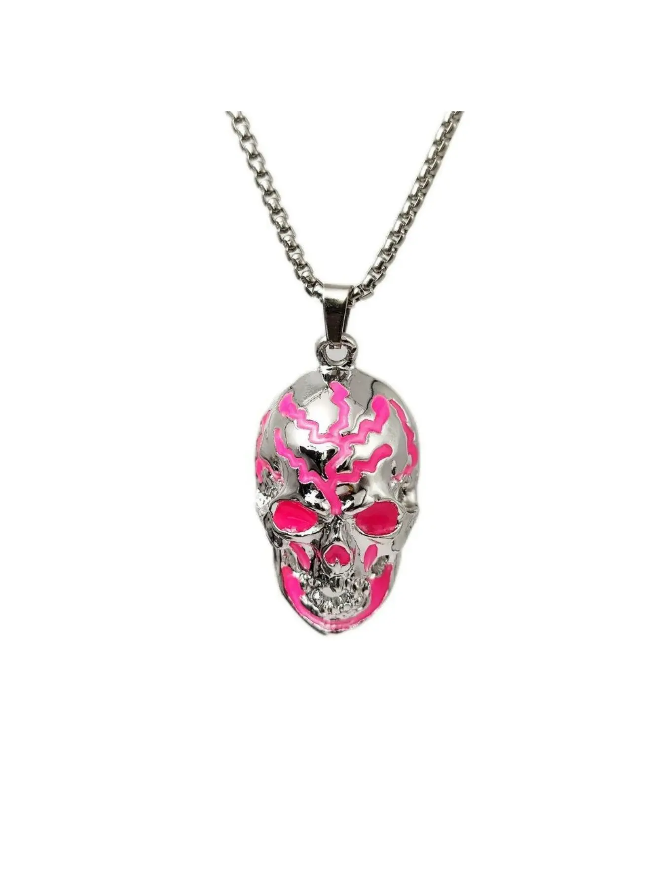 Long Hip Hop Glow-In-The-Dark Costume Jewelry Necklace, Exquisite Chain Jewelry, Evil Glowing Skull Head Design, Wish Jewelry, Unisex Fashion Accessory