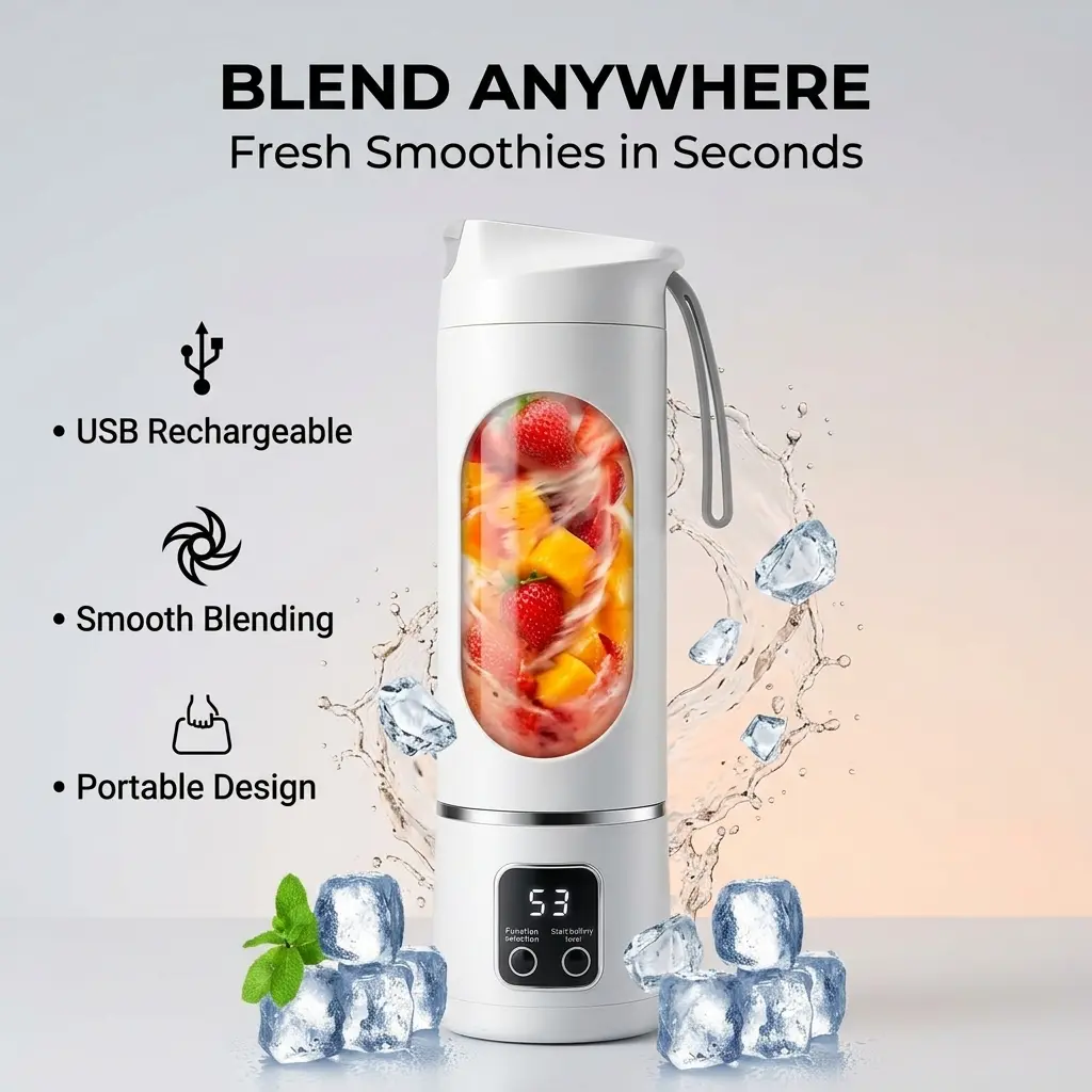 Electric Portable Smoothie Maker, USB-C Fast Charging Mini Juicer Cup with 6 Blades, Leak-Proof Compact Digital Steel Blender for Protein Drinks & Baby Food, 22000 Revolutions per Minute Travel Office Essential (Home/Party Supplies Gift)
