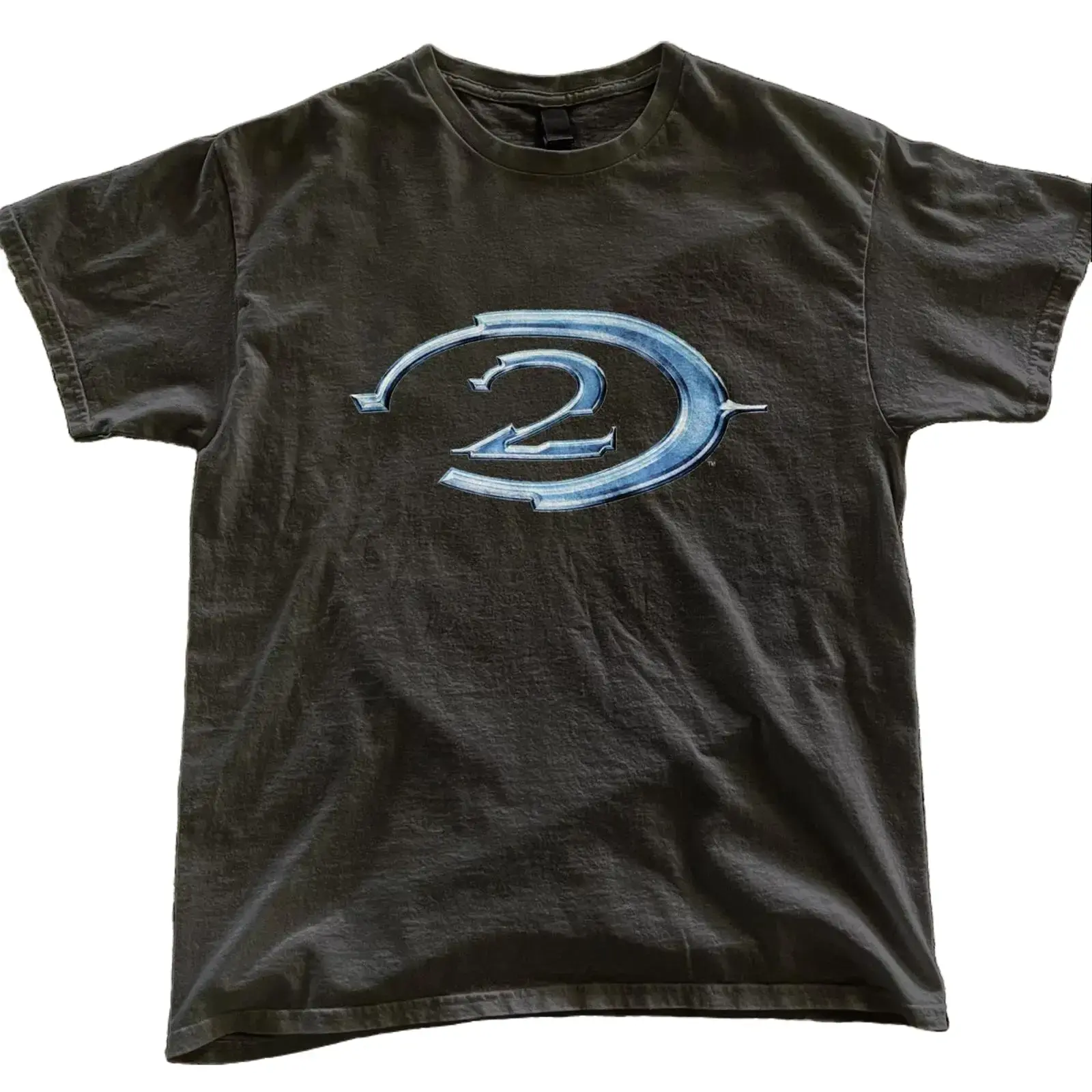180g【100%cotton】Halo 2 Retro Black Tee Blue Logo Vintage Gaming Tshirt Y2k Ad Campaign Promo Menswear Top Streetwear Tropical Short Sleeve - Shortsleeve