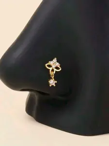 L-Shaped Nose Ring with Cubic Zirconia Pendant, Casual Stainless Steel Body Jewelry for Women, Daily Wear Piercing Accessory, Wearable Jewelry, Cz Nose Ring