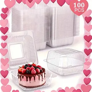 100pcs Transparent Plastic Square Cake Containers with Lids, 5.4 X 4.8 X 2.8 Inch | Household Cake Box, Individual Cake Slice Boxes for Wedding, Party, Mother's Day, Father's Day Gift, Gift Box,, Valentine's Day Party Supplies.mother's Day Gifts