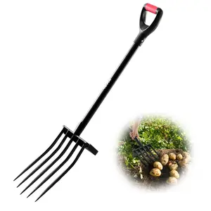 5 Tines Garden Fork Tool With Metal Handle, 41-Inch Spading Pitchfork, Y-Grip Heavy Duty Garden Yard Tool For Cultivation, Soil Turning, Weeding, Compost Aeration, And General Landscaping Tasks