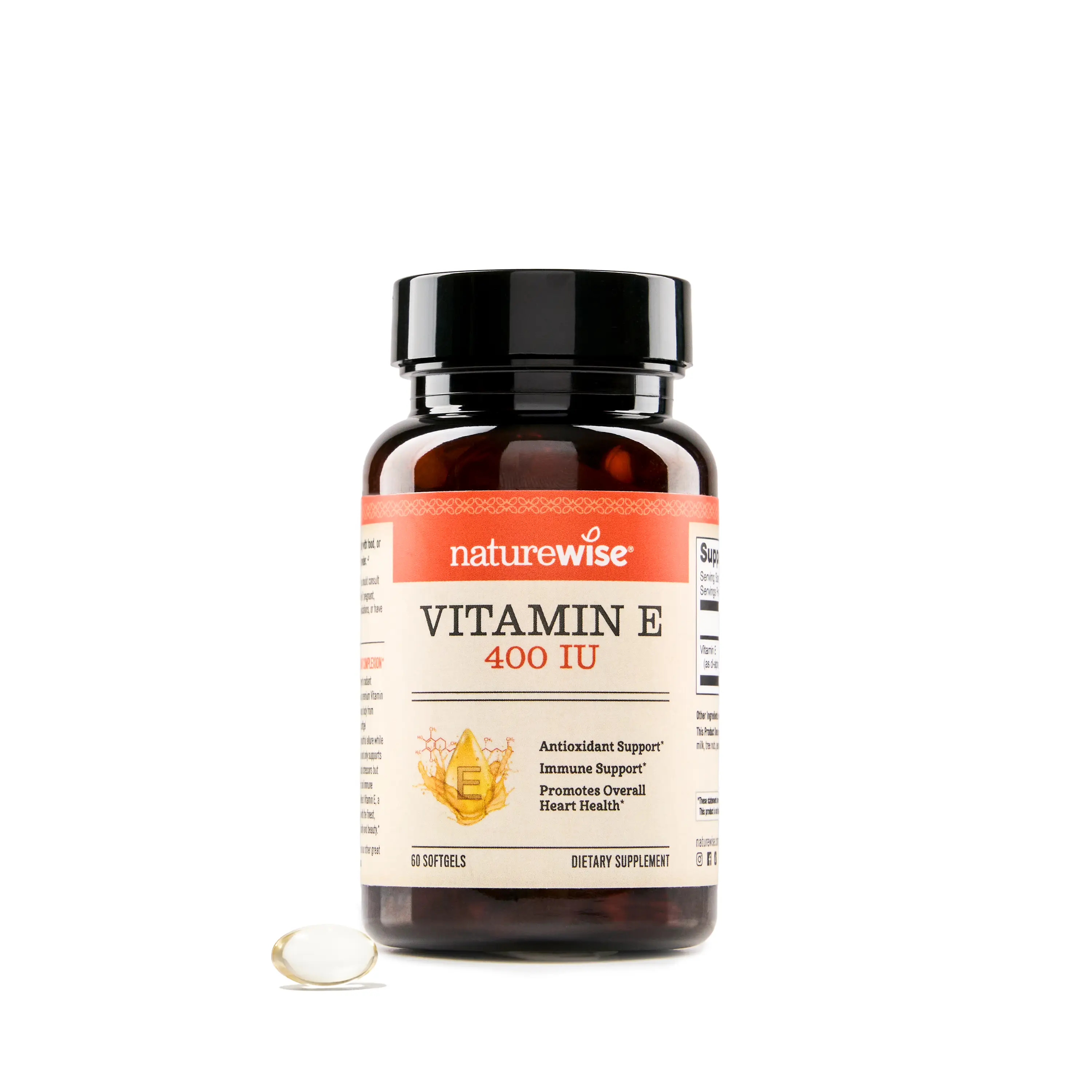 NatureWise Vitamin E 400 IU Softgels (180mg DL-Alpha) - Dairy, Gluten, and Soy Free, Non-GMO Antioxidant Dietary Supplement for Skin, Heart, Eye, and Immune Health Support - Mini Softgels - USA Manufactured