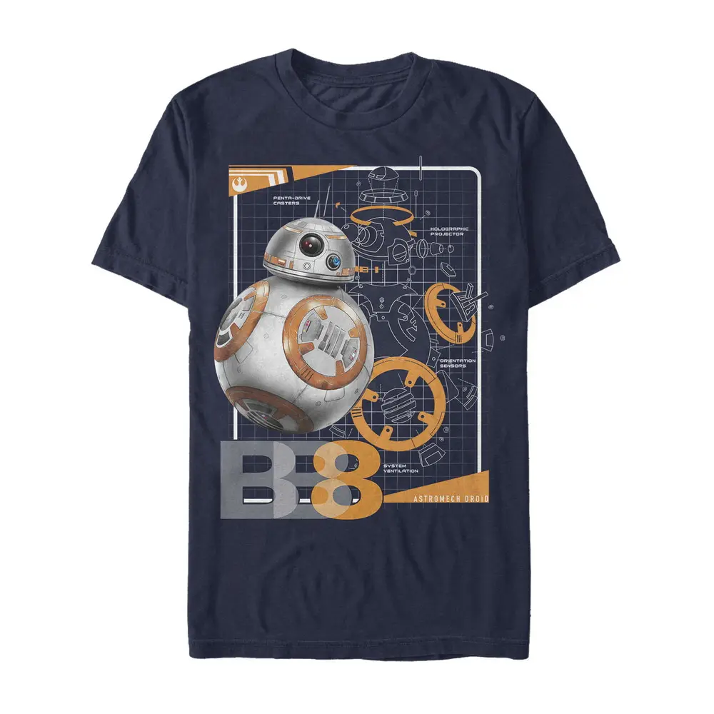 Men's Star Wars The Last Jedi BB-8 Schematics Round Neck Short-Sleeve T-Shirt, Menswear Top