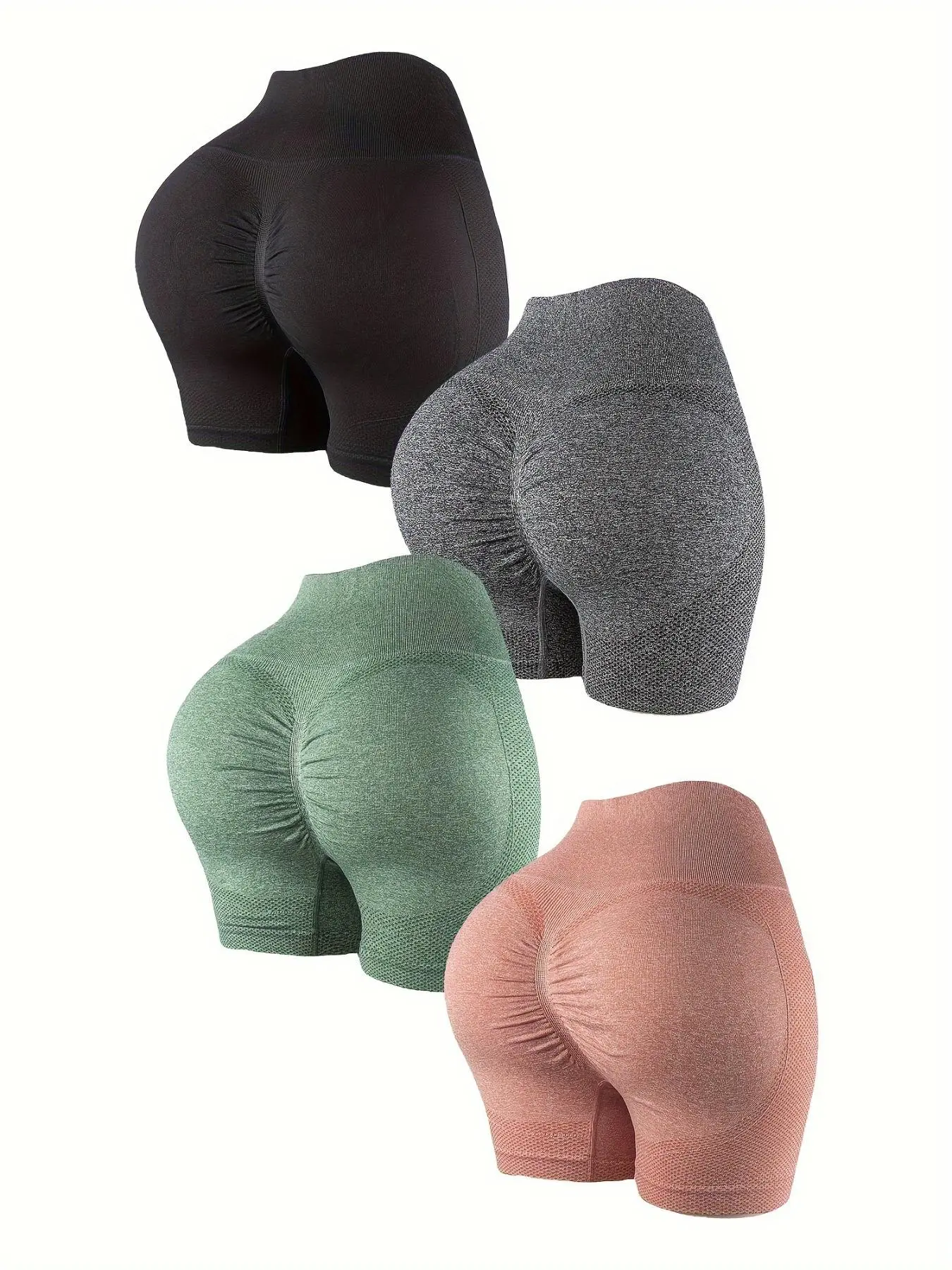 Plus Size 4pcs Solid Seamless Sports Shorts, Sporty Shorts, Activewear Shorts, Active Athletic Shorts, High Stretch Breathable Comfortable Skinny Shorts, Women's Sportswear for Indoor Outdoor Wear, Breathable Fitness Shorts