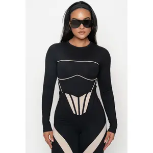 Black/Cream Pilar Piped Bodysuit