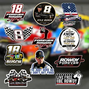 Kyle Busch 8 Rowdy Forever Memorial Sticker Pack, Racing Car Vinyl Decals, NASCAR Fan Tribute Stickers for Laptop, Tumbler, Helmet, Phone