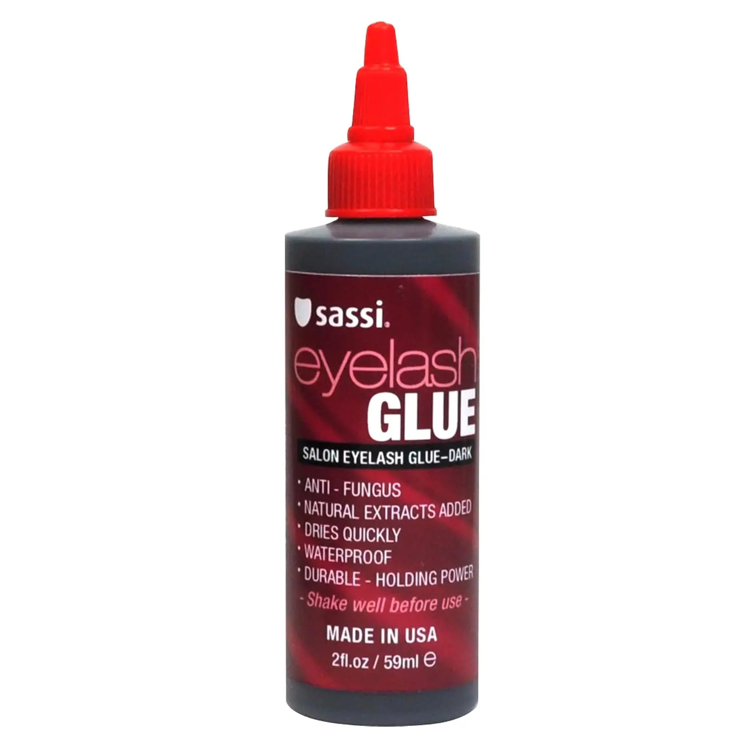Sassi Dark Makeup Eyelash Glue (2oz) - Quick-Drying, Gentle Natural Extract Formula, Waterproof, Durable Hold Lash Adhesive - Made in USA