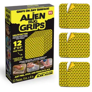 Alien Rug Grips Carpet Tape – 12pcs, 4x4 in. Reusable Double-Sided Pads for Hardwood and Tile Floors, Non-Slip Corner Rug Pads