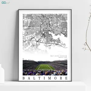 Vintage Baltimore Map Poster - M&T Bank Stadium Home Decor - Stylish Wall Art For Baltimore S
