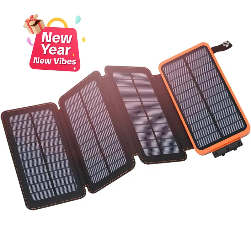 Solar Charger 25000mAh, Hiluckey Outdoor USB C Portable Power Bank with 4 Solar Panels, 3A Fast Charge External Battery Pack with 3 USB Outputs Compatible with Smartphones, Tablets, etc.