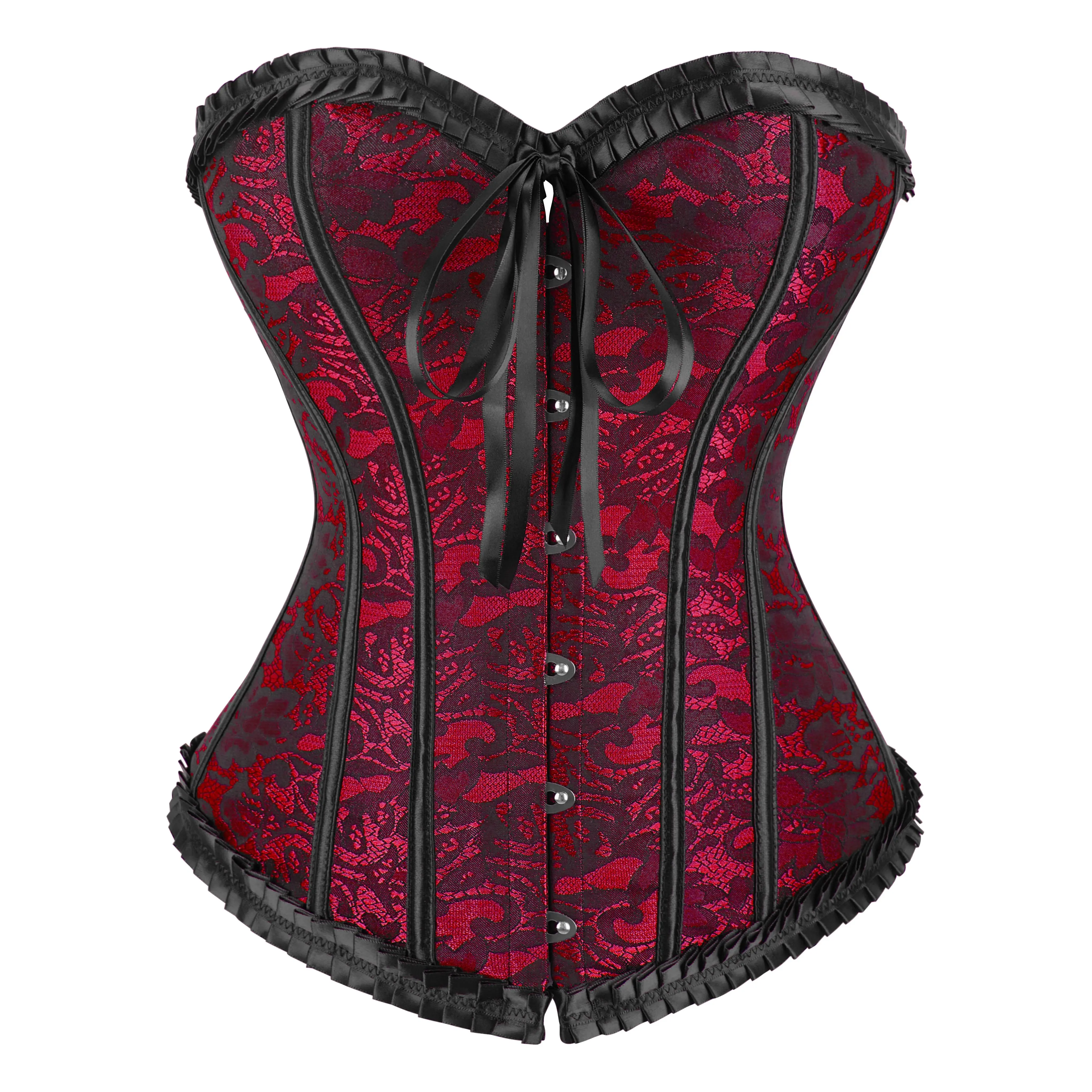 Parlsdy Corset Tops for Women Floral Overbust Corset Bustier Lingerie Top Lace Up Shapewear Corset Halloween Gothic Party Outfit 2805-Z1