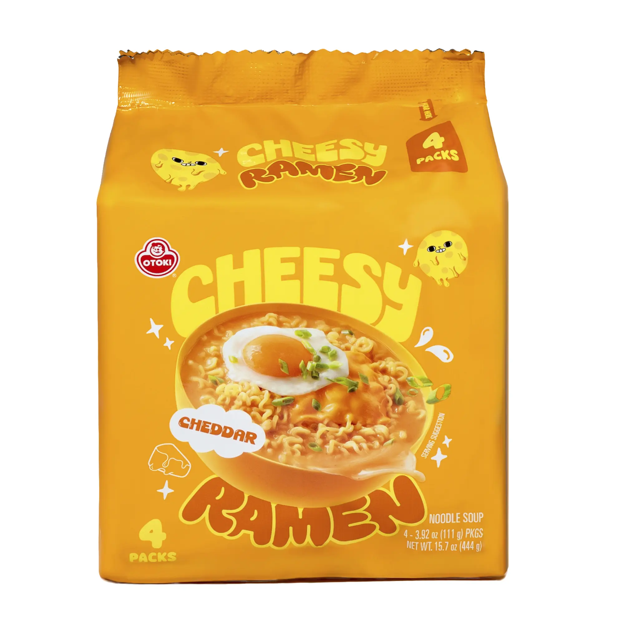 OTOKI Cheddar Cheese Asian Instant Noodles - Non-Spicy, Creamy, Savory, Chewy Korean Instant Food (4 Pack, 15.66oz) | Pantry Food, Packaged Noodle Soups, Cupboard Snacks