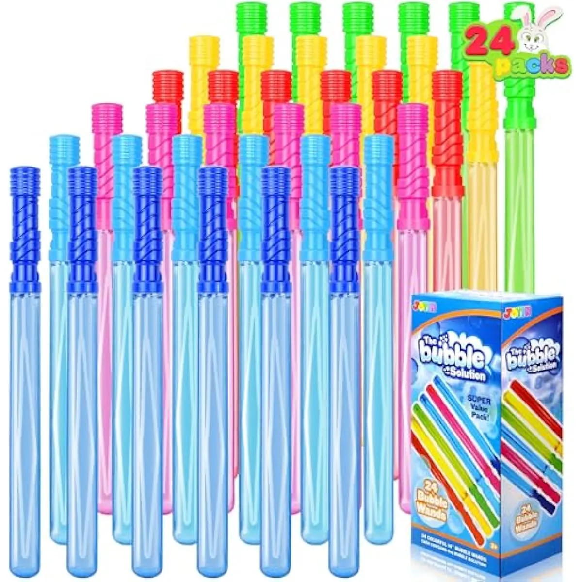 24 Pack 14.6 Big Bubble Wands Bulk (2 Dozen) for Summer Toy, Outdoor/Indoor Activity Use, Easter, Bubbles Party Favors Supplies for Kids