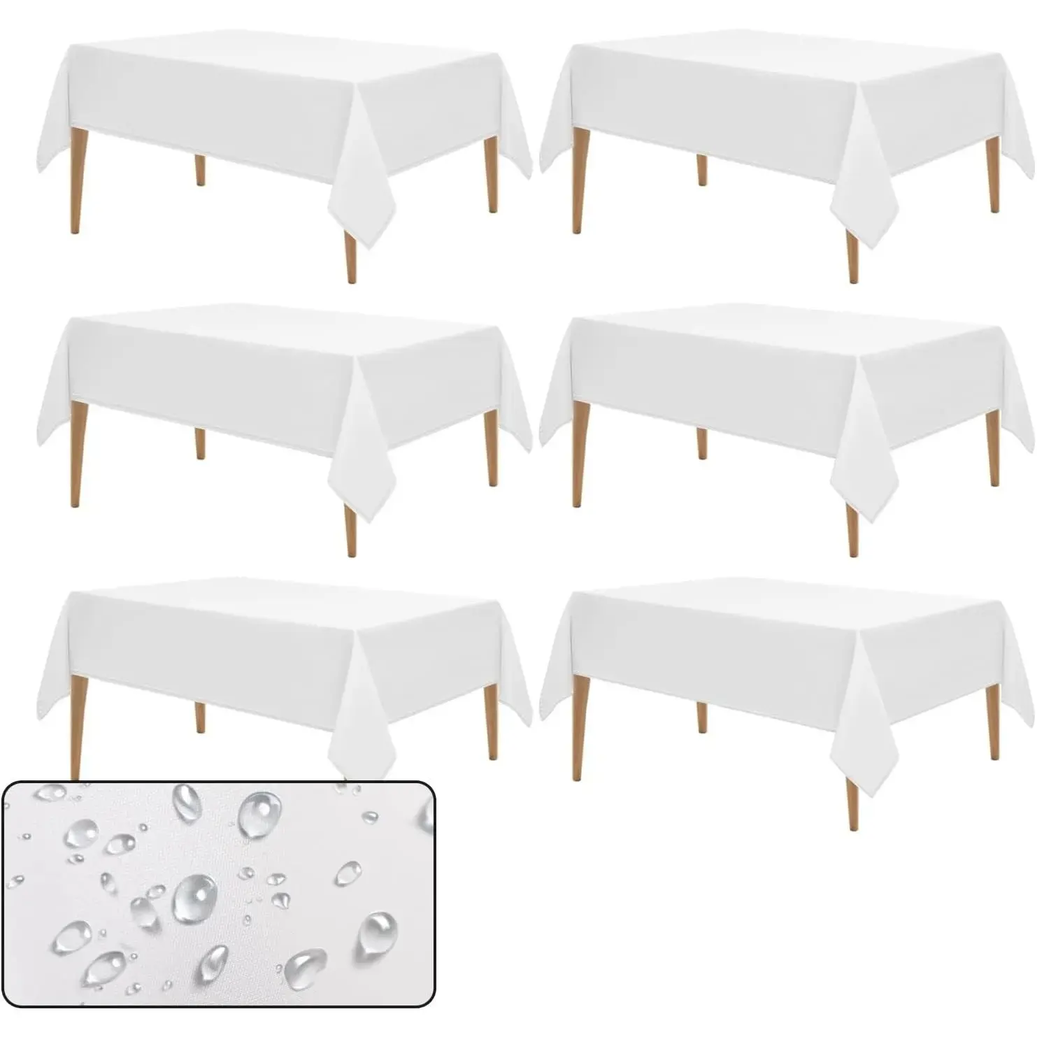 6 Pack White PEVA Rectangle Tablecloths, 72 x 54 Inches Waterproof Disposable Table Covers, Stain Resistant Table Protectors Ideal for Wedding, Party, Banquet, Dining and Indoor Outdoor Event Decorations