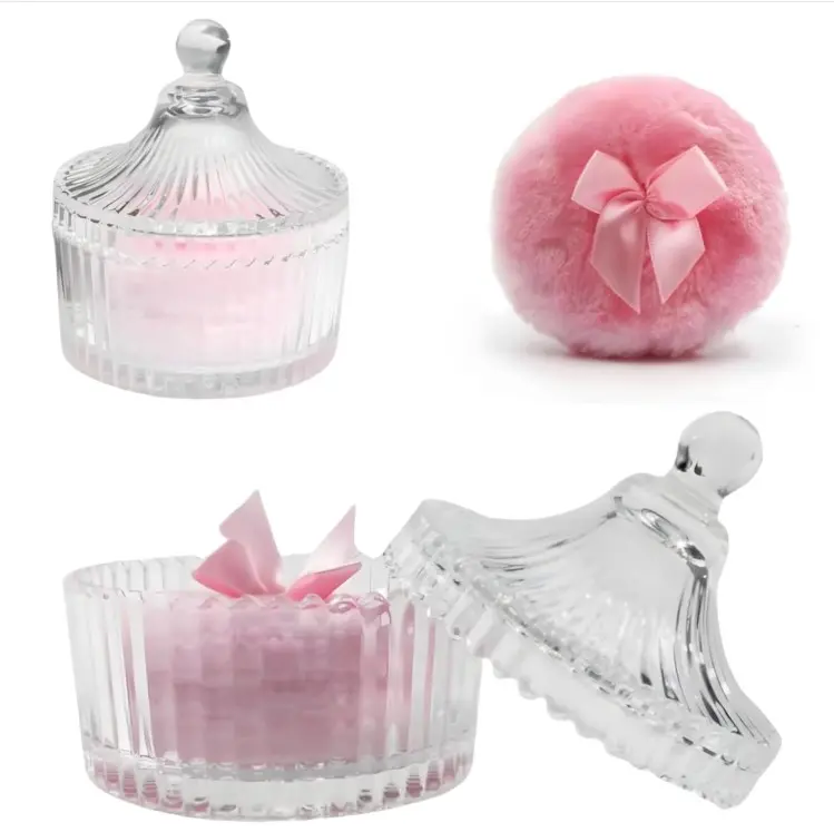 2 Pcs Large Body Powder Puff and Container Valentine's Day gift Powder Container with Puff Crystal Case Soft Washable Reusable Velour Face Body Glitter Wet Dry Makeup (Pink)