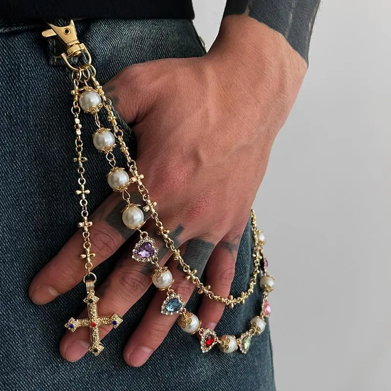 Unisex Lightweight Electroplated Hip-Hop Pearl Charm Chain - 60cm 60g Waist Beads Bag Accessory, Non-Pierced Fashionable Jewelry, Stackable Beaded Pendant for Jeans, Body Jewellery, Chains, Body Chains
