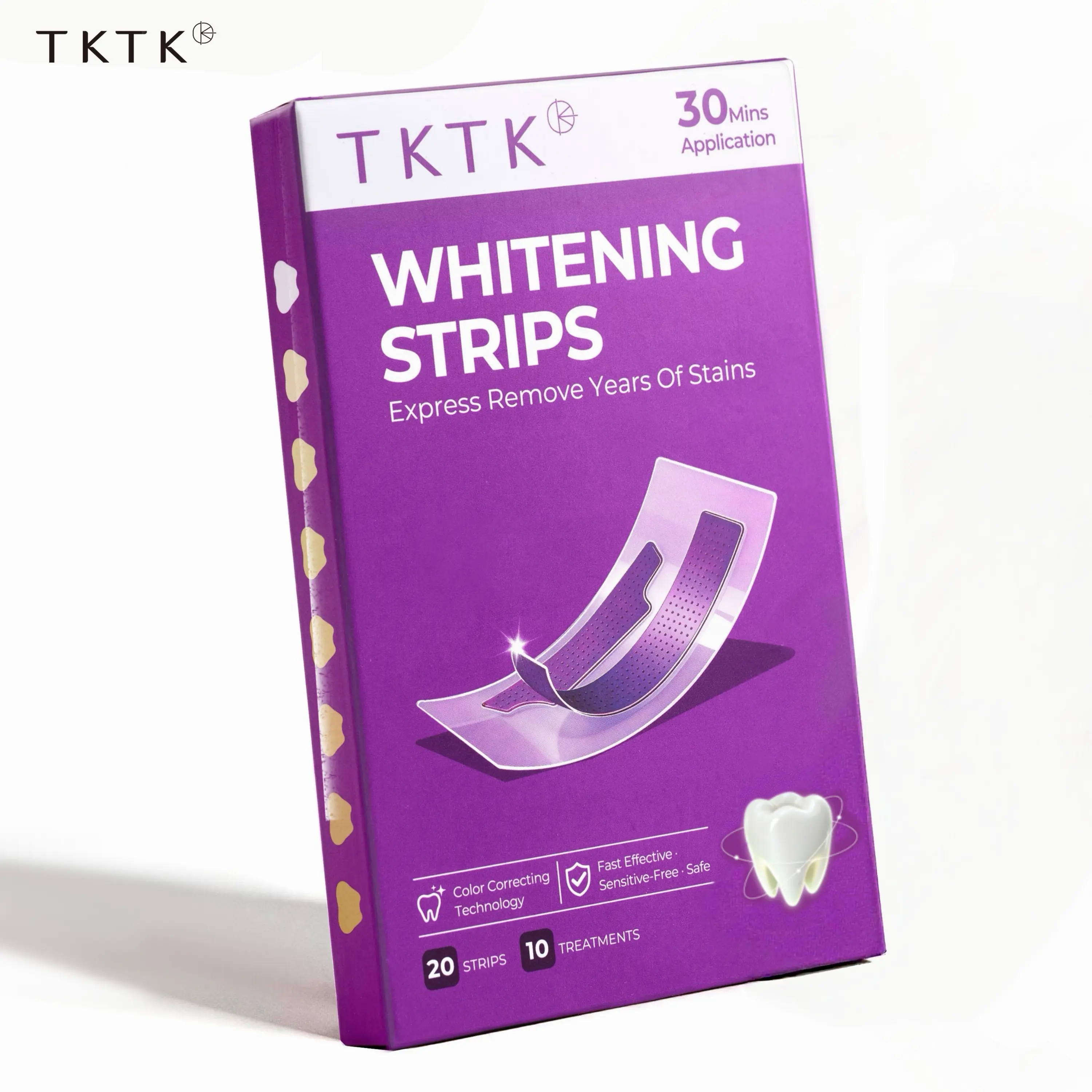 TKTK TK Purple Teeth Brightening Strips, Gentle Color Correcting Formula, Peroxide-Free for Sensitive Teeth, 30-Minute Enamel-Safe Treatment - 10 Treatments (20 Strips)