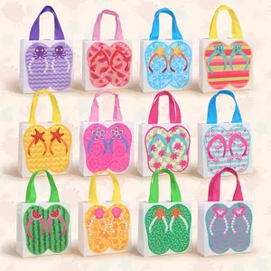 24-piece gift bags, Party favor packs, Birthday favors, beach non-woven slipper bags, waterproof tote bags, tropical slipper and starfish designs suitable for camping, pool party decorations