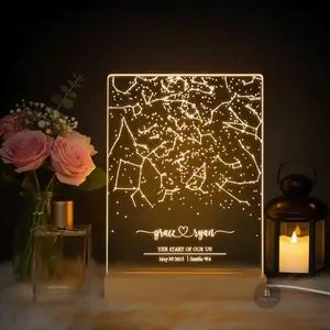 Custom Star Map Night Light Personalized Constellation Lamp with Date & Names Unique Night Sky Gift for Couples Anniversary Engagement Gift for Her Him Valentines' Day Christmas Gift for BF Home Decor