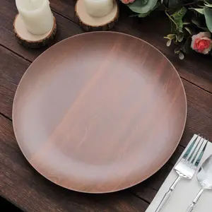 Pack of 6 Melamine Round Dinner Plates 10" Brown Wood Grain Print - Shatterproof Disposable Party Plates for Rustic Farmhouse-Inspired Events