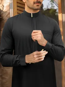 Men's Traditional Islamic Thobe, Modesty Thobe, Classic Stand-Collar Robe, Arabic Muslim Clothing for Ramadan and Eid