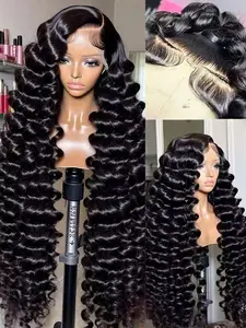 Deep Wave Human Hair Wigs 13X6 Hd Transparent Lace Frontal Wig 180 Density Pre Plucked Water Wave Wigs 13X4 Lace Human Hair Wig With Baby Hair Malaysia Natural Black Wig For Women