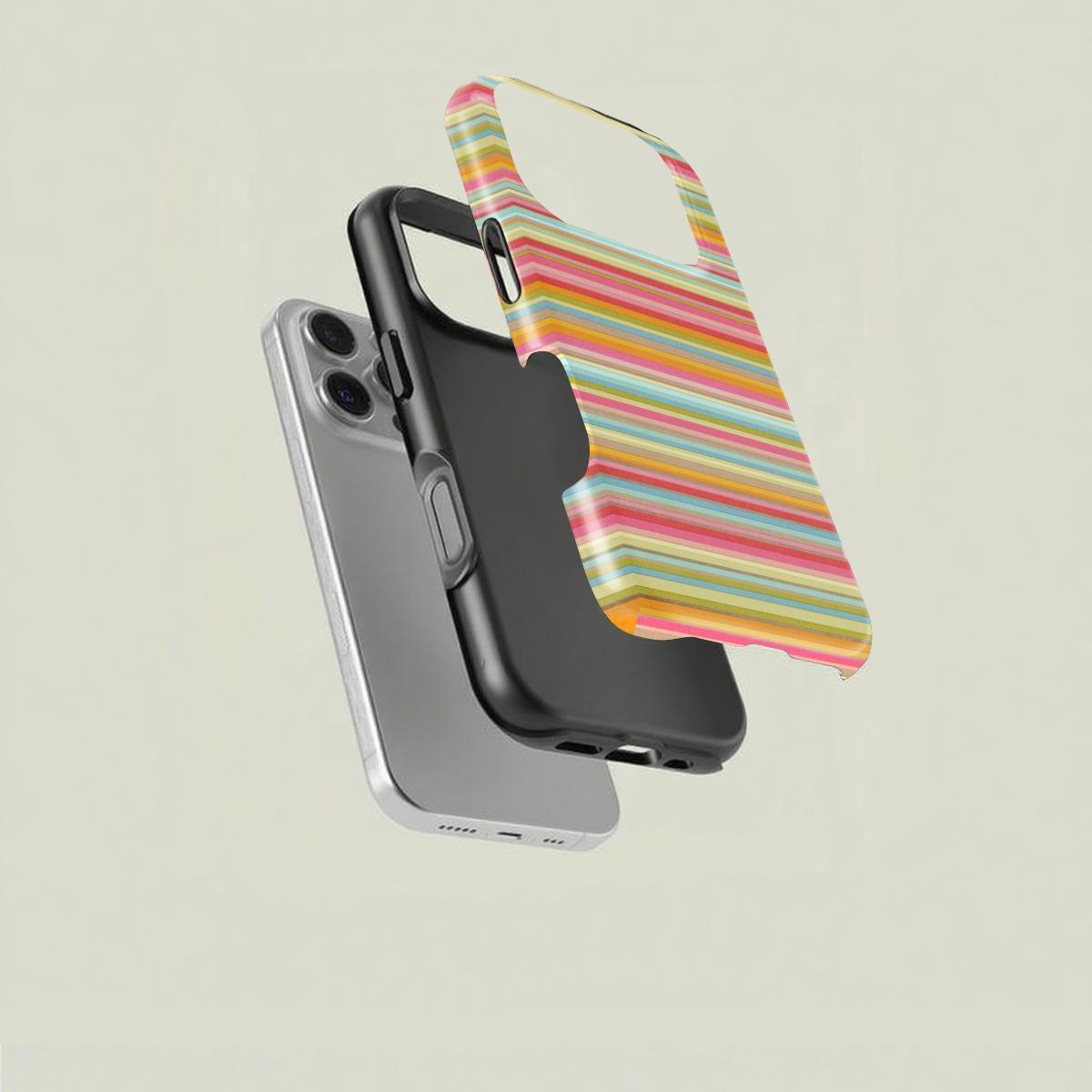 Classical Retro Mixed Color Rainbow Stripe Flower Art Detail Phone Case - 2-in-1 MagSafe Compatible Cover, Sturdy Durable Phone Accessories for iPhone 17/16/15/15 Plus/14/13/12/11 Pro Max/Pro, Unisex Birthday Gift