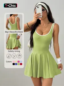 Women's Sporty Sleeveless Tennis Dress, Integrated Shorts & Bra, Twisted Cut Design, Ideal for Gym, Yoga, Casual, Tennis Sports Dress