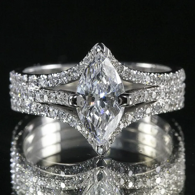Marquise Cut Statement Ring, 5A Cubic Zirconia Bridal Engagement Ring Stack for Women, Double Band Anniversary Proposal Jewelry, Double Band Ring