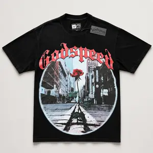 GODSPEED Retro Street Rose Pattern GOD SPEED Short Sleeve White Top Tee Unisex Daily Casual Trendy T-shirt Clothing Real Photo