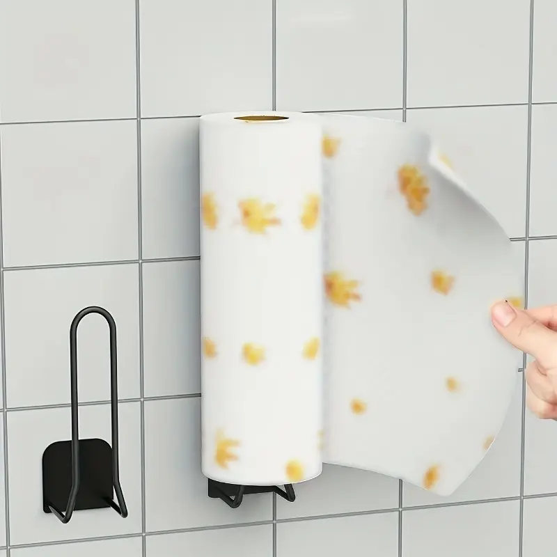 1pc Freestanding toilet paper holder with self-adhesive installation and storage shelf, Bathroom Organizer Supplies