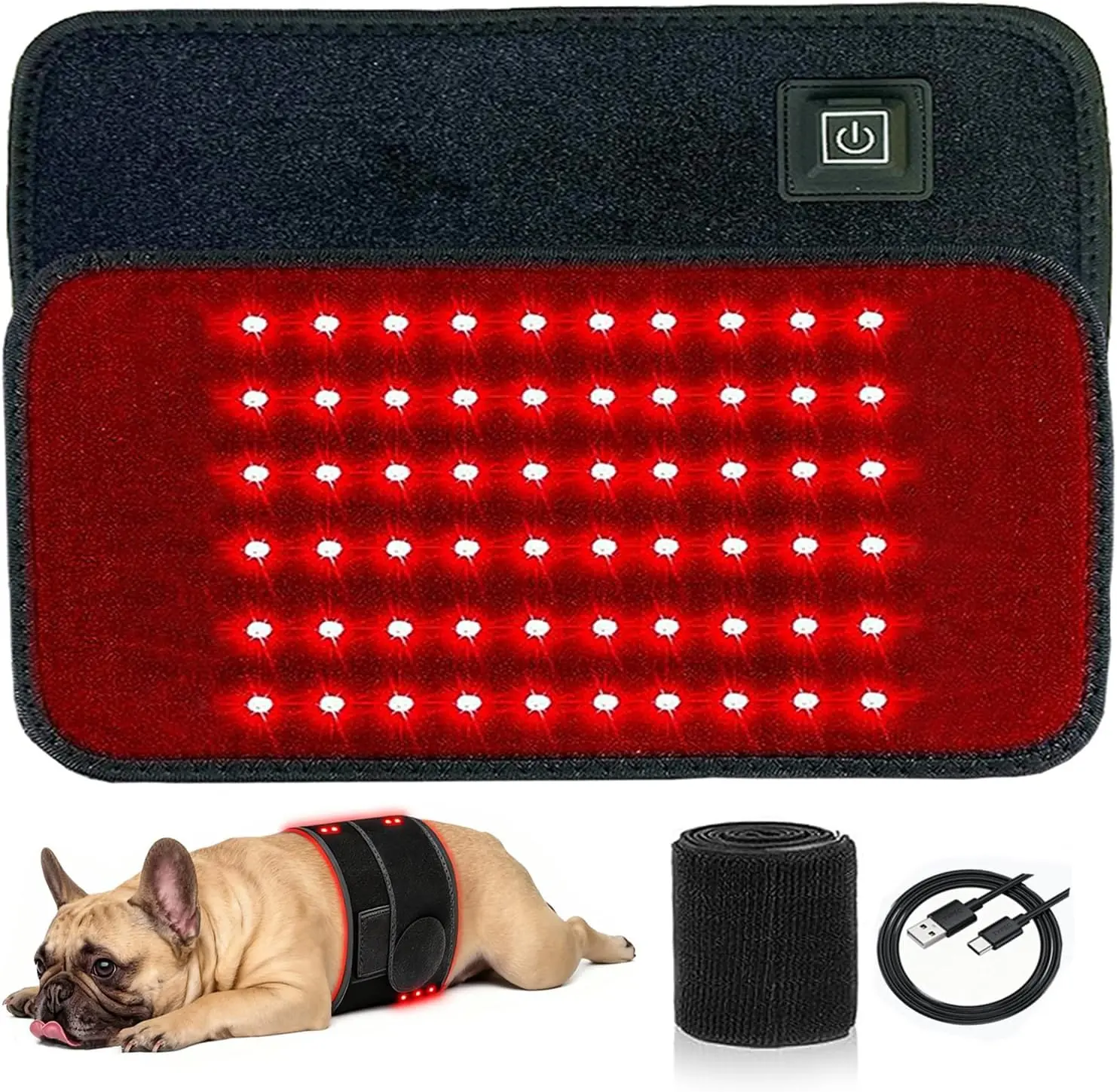 Pets Upgraded Red Light Therapy Belt, LED Infrared Therapy with 4 Modes & 4 Adjustable Timer, 60 LEDs, 660nm & 850nm Red Light, LED Screen Pet Muscle Recovery Light for Joint Relief
