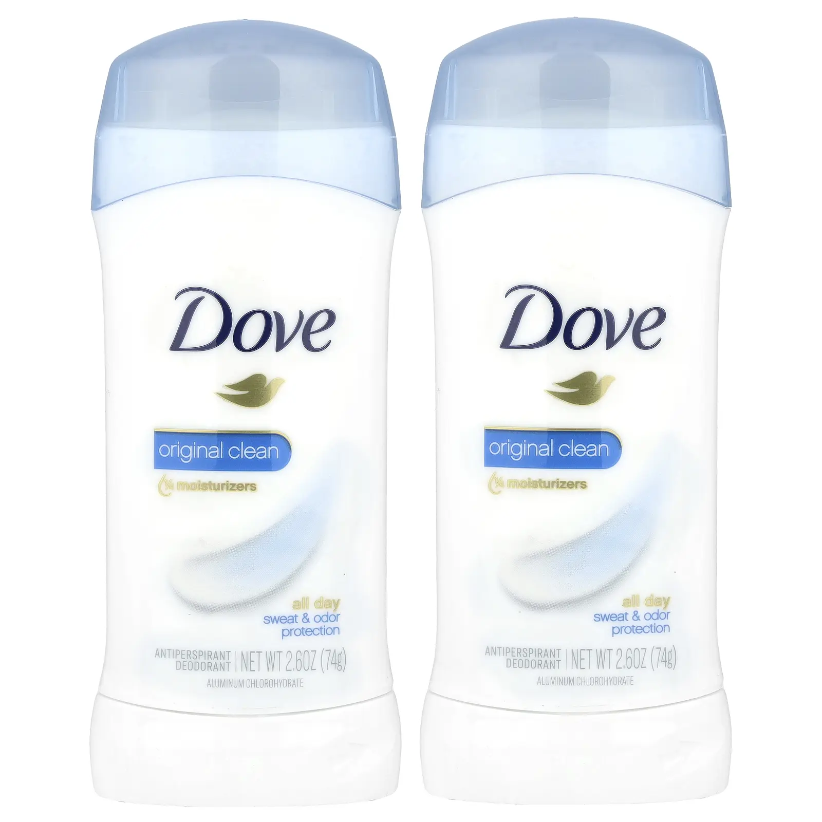 Dove Antiperspirant Deodorant, Original Clean, 2 Pack, 2.6 oz (74 g) Each