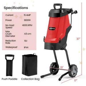 COSTWAY - 15-AMP Electric Wood Chipper and Shredder Leaf Mulcher with Wheels-Red
