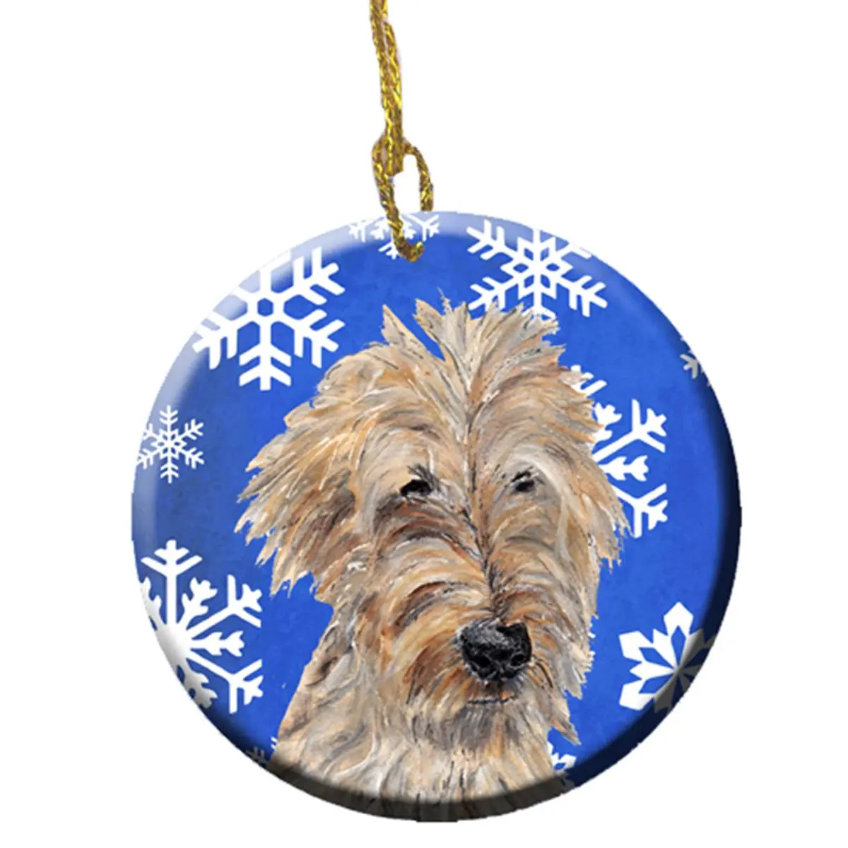 Paint-Ready Golden Doodle Winter Snowflakes Ceramic Ornament - 2.81 in Dia, Christmas Hanging Decor for Home Festive Decorations
