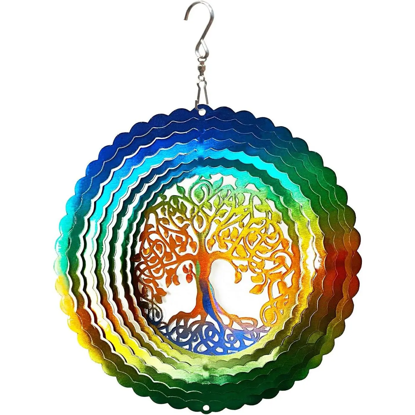 Stainless Steel Reflective Tree of Life Wind Spinner - 6 in Hand Painted Indoor Outdoor Decor, for Bedroom & Garden Statues & Sculptures Crafts Ornaments