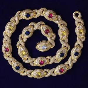 [ICE HUE] 18K Gold Vacuum Plated Copper Necklace with 5A+ Sri Lanka Colorful Zircon Eyes, Miami Italy Mexico & Micro Inspired, Women’s Luxury Costume Jewelry, Hip Hop Style, Daily Wear Gift Idea