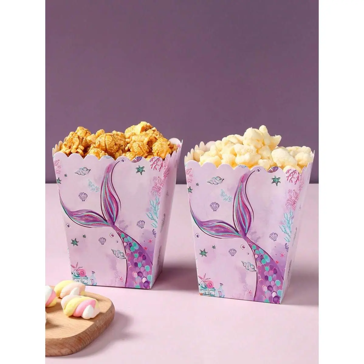 Disposable Purple Mermaid Themed Ice Cream Paper Bowls (6pcs-20pcs) - Small Disposable Tableware for Mermaid Party, Wedding, Housewarming, Multi-Use Food Containers for Trays, French Fries, Popcorn, Treats