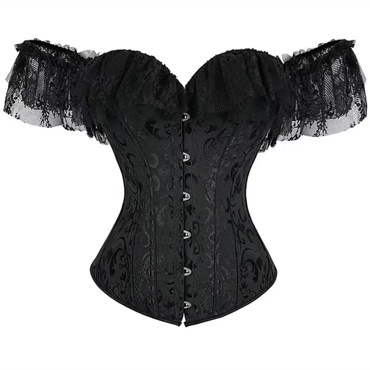Women's Asian Fashion Soft Floral Lace Overbust Corset - Off-Shoulder Boned Push-Up Bustier Top, Fabric Shapewear for Party, Cosplay