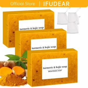 Lemon Turmeric Kojic Acid Soap - Gentle Dark Spot Remover for Face Acne Cleanser Cream Cleansing turmeric soap Face Facial Skincare Radiant Comfort, Natural Skin Brightening, Oil Balancing, Soft Refreshing Skin, Suitable For Daily Face & Body Cleansing