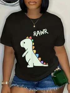100% Cotton Cute Dino Rawr Dinosaur Roaring Funny Dino Cartoon T-Shirt