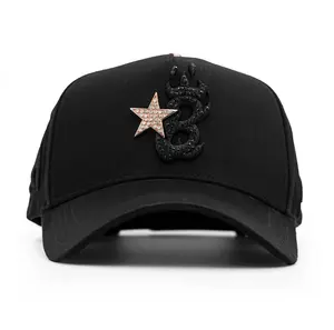 Barbas Hats B-Star Rose Gold Premium Streetwear Snapback – Black Adjustable Unisex Hat for Men & Women Featuring Rhinestone Star Accent and Bold Embroidery Inspired by Modern Street Fashion