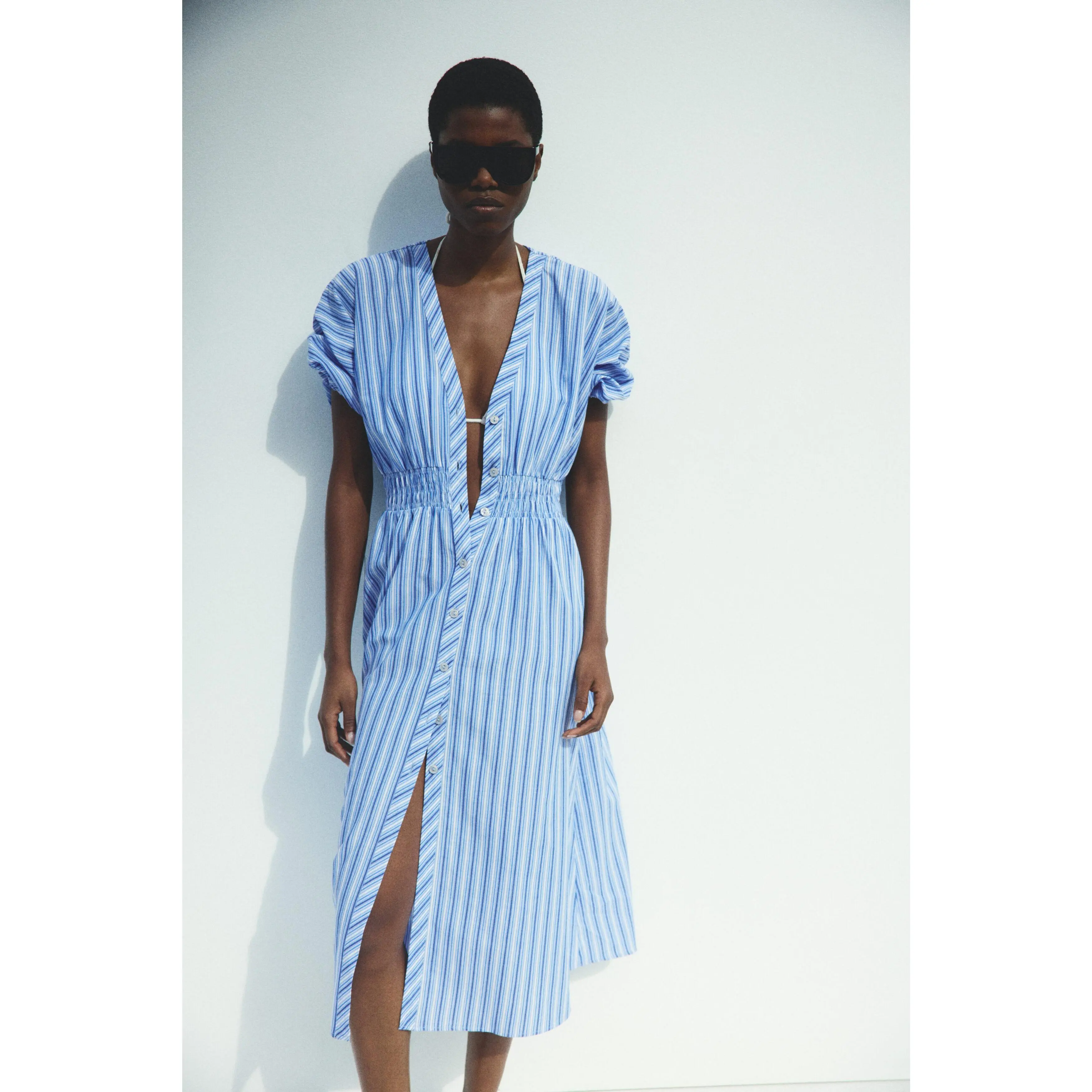H&M Smocked-waist button-front dress