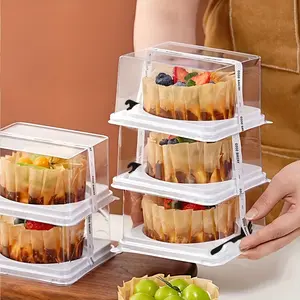 4-Inch Transparent Plastic Mini Cake Boxes, Forks Included, Dessert Packaging, Pet Mousse Containers with Lids, Party Decoration, Baking Deserts