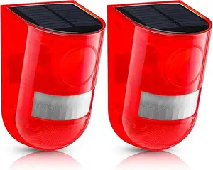 2 Pack Solar Sound and Light Alarm Motion Sensor 129db Outdoor Security Siren Waterproof Motion Activated Detector Alarm 6 LEDs Flash Warning Strobe System for Home, Farm (Red)