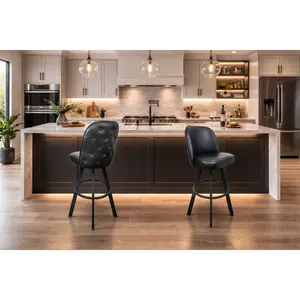 ARCH 2 PACK Commercial Uphostered Swivel  Tufted Bucket Seat Bar Stool with Metal Frame Restaurant and Cafe Bar Seating--assembly required