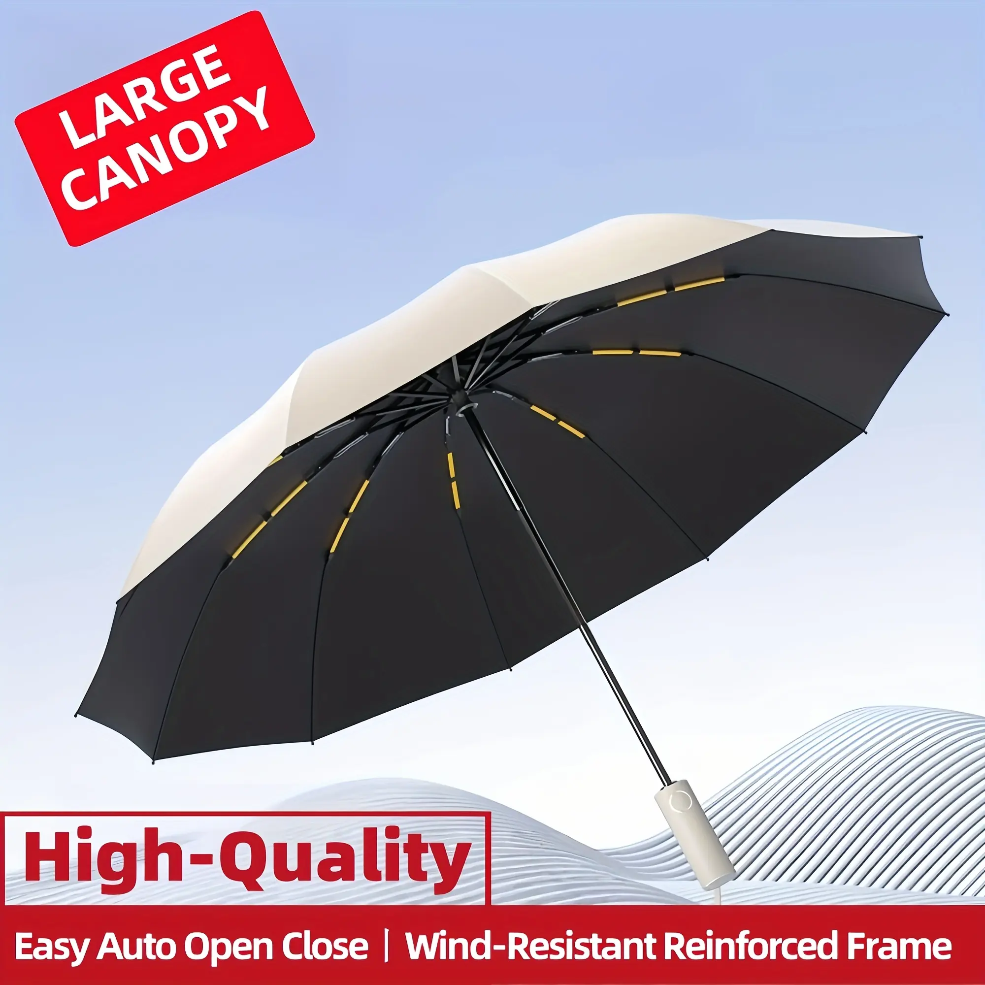 Auto Open & Close, Windproof &, Sturdy Large Canopy And Double 12-Ribs, Quick Dry Folding Travel Umbrella for Rain & Sun