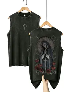 Men's Unisex Vintage Oversized Black Acid Wash Tank Top - Distressed Gothic Christian Soft Fit Vest with Isaias 41:10 Print, God Handshake Art, Silver Vibe, Streetwear Comfortable Piece for Everyday Wear Album Graphic Grunge tees good shirts
