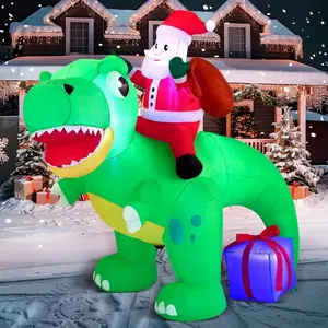 6 FT Long Christmas Inflatable Dinosaur Outdoor Decoration, Inflatable Santa Riding Dinosaur with Build-in LEDs, Christmas Blow Up Yard Decoration for Xmas Party Garden Lawn Winter DécorAB11Monlisse